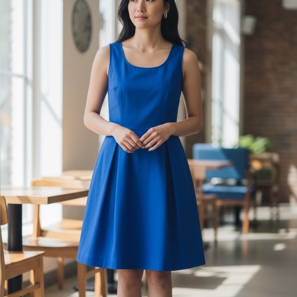 $188 Tahari Royal Blue Shock Dress Fit & Flare Women's 8 Scoop Neck Classic NEW